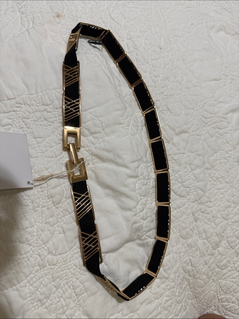 Zara Black Elastic Belt with Gold Metal Accents